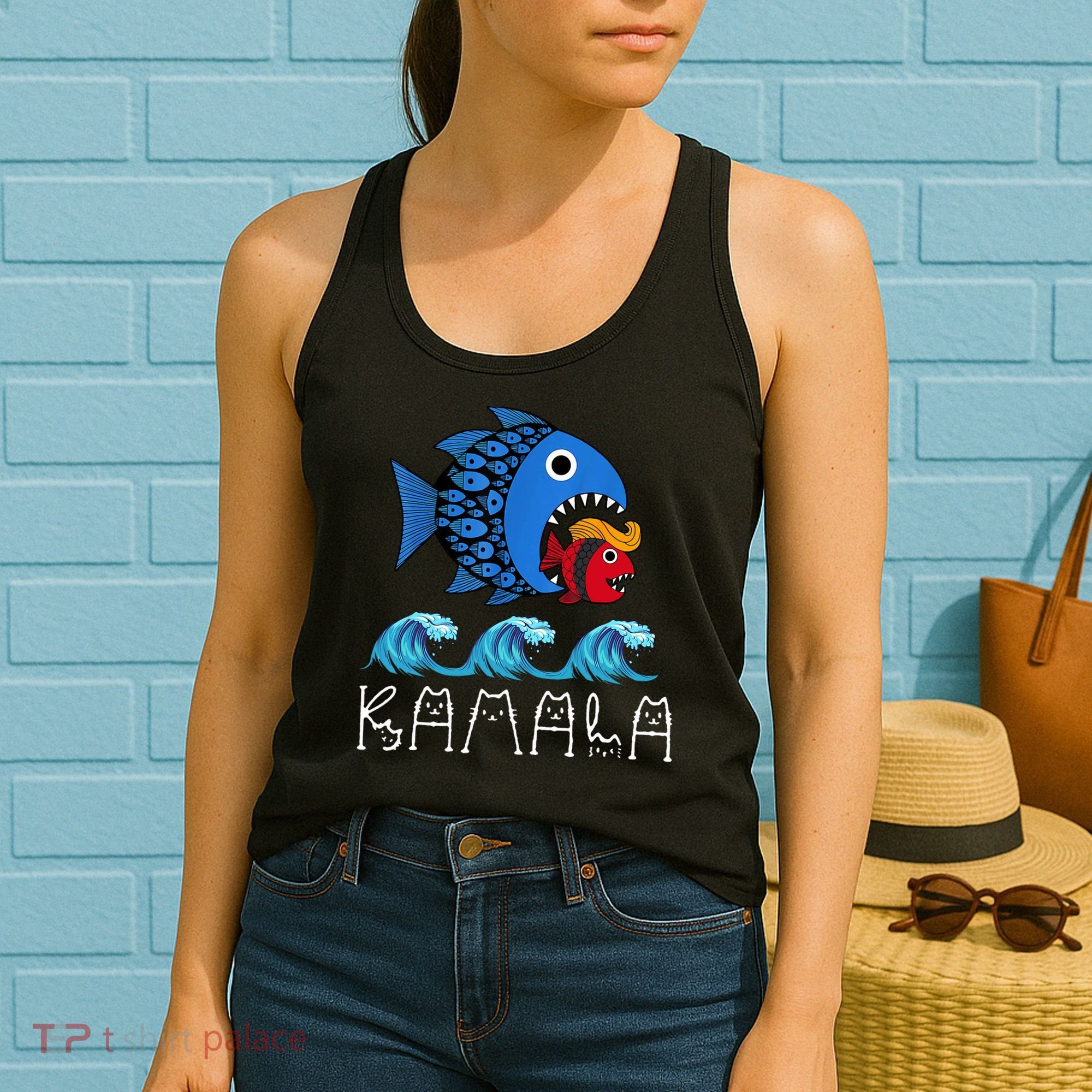 Kamala Over Trump Blue Wave Big Fish Eats Small Fish Women's Tank Top