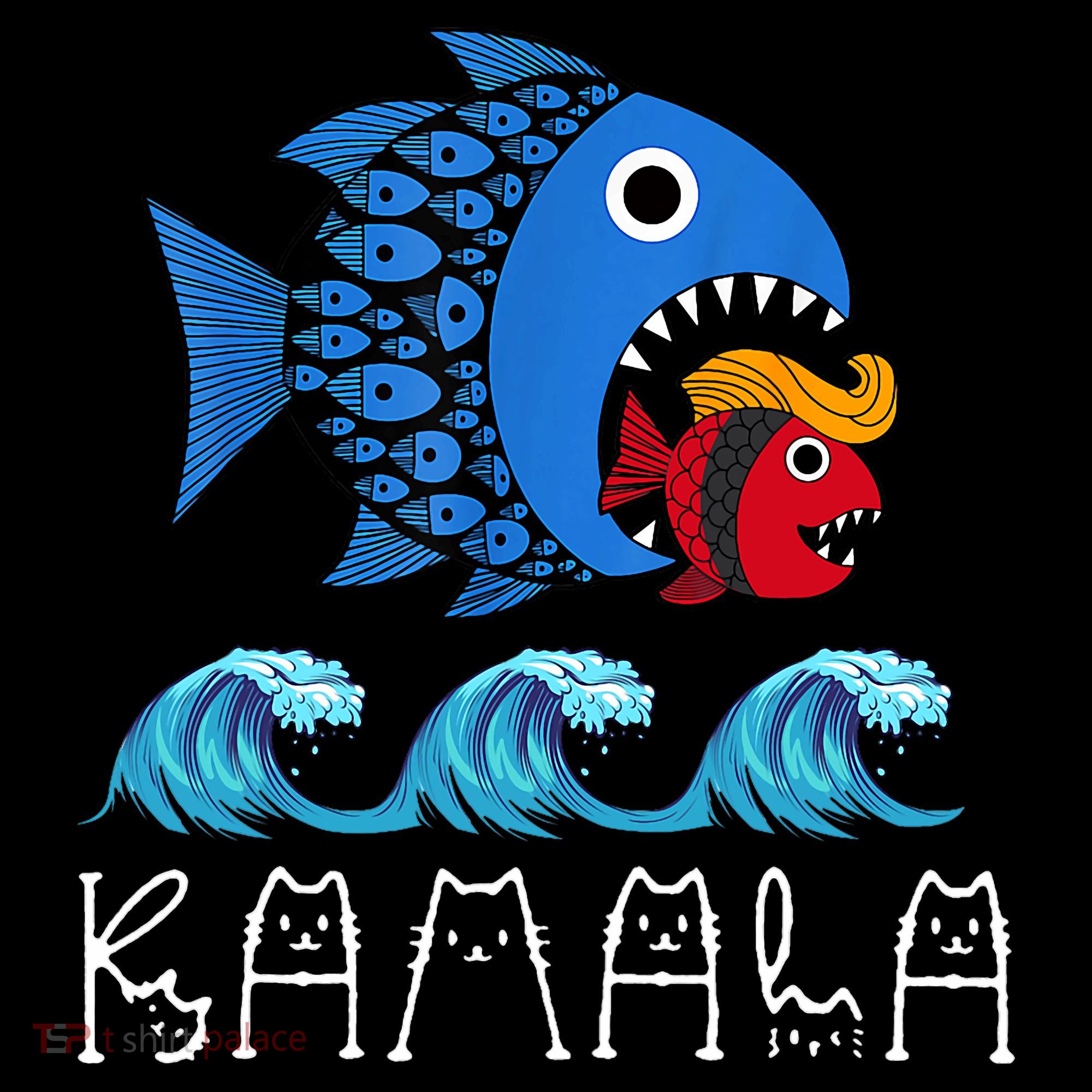 Kamala Over Trump Blue Wave Big Fish Eats Small Fish Baby Bodysuit