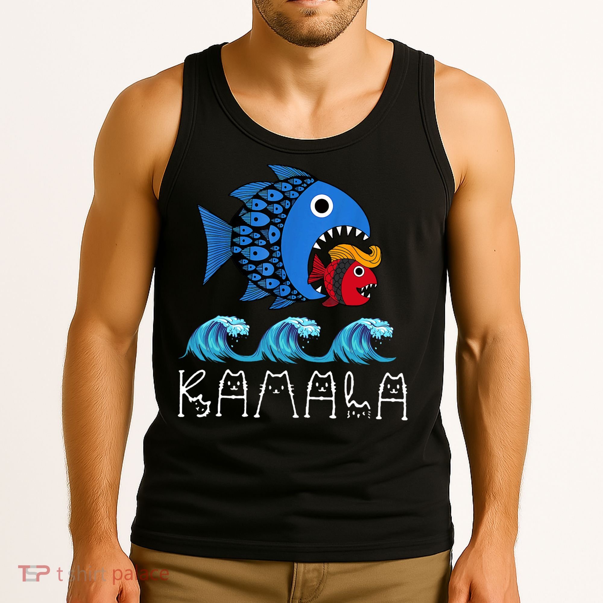 Kamala Over Trump Blue Wave Big Fish Eats Small Fish Tank Top