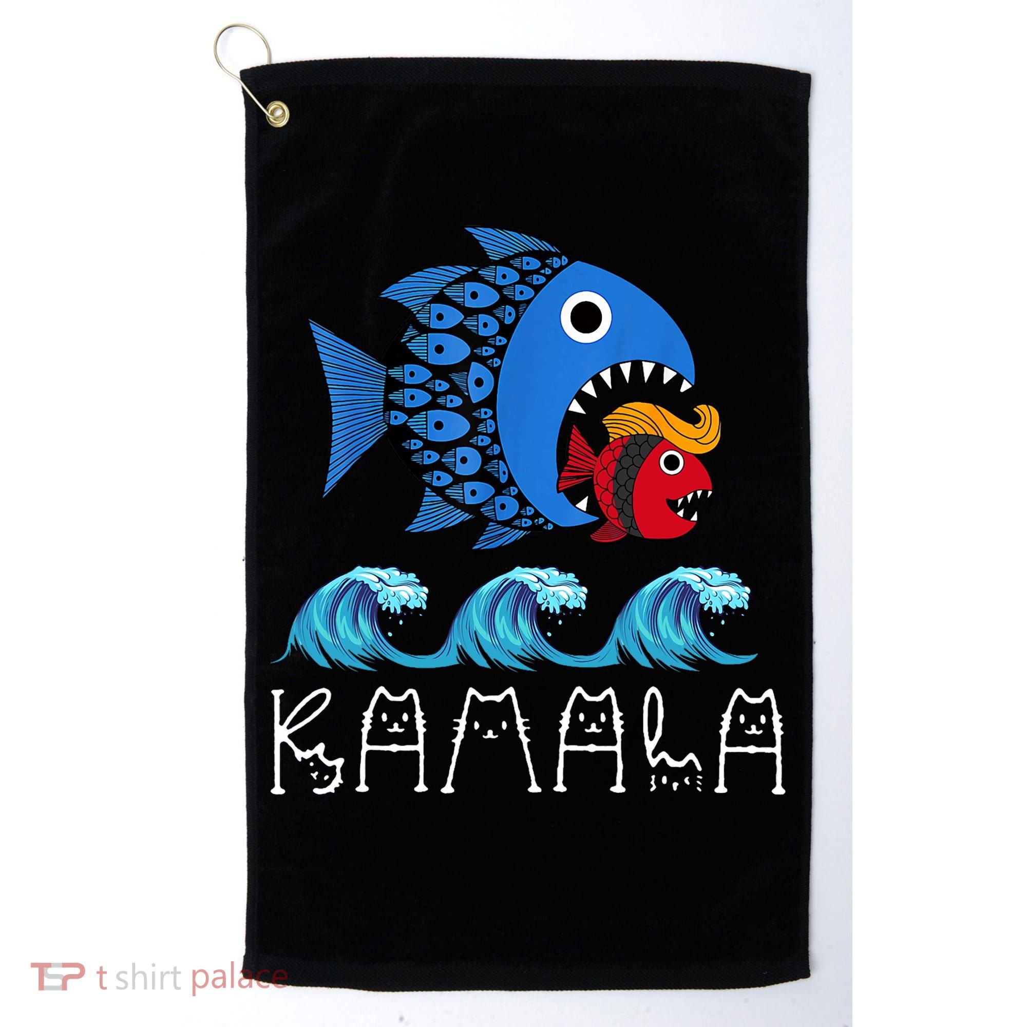 Kamala Over Trump Blue Wave Big Fish Eats Small Fish Golf Towel