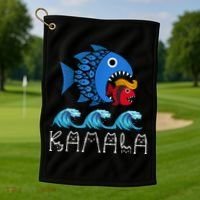 Kamala Over Trump Blue Wave Big Fish Eats Small Fish Golf Towel thumb 1