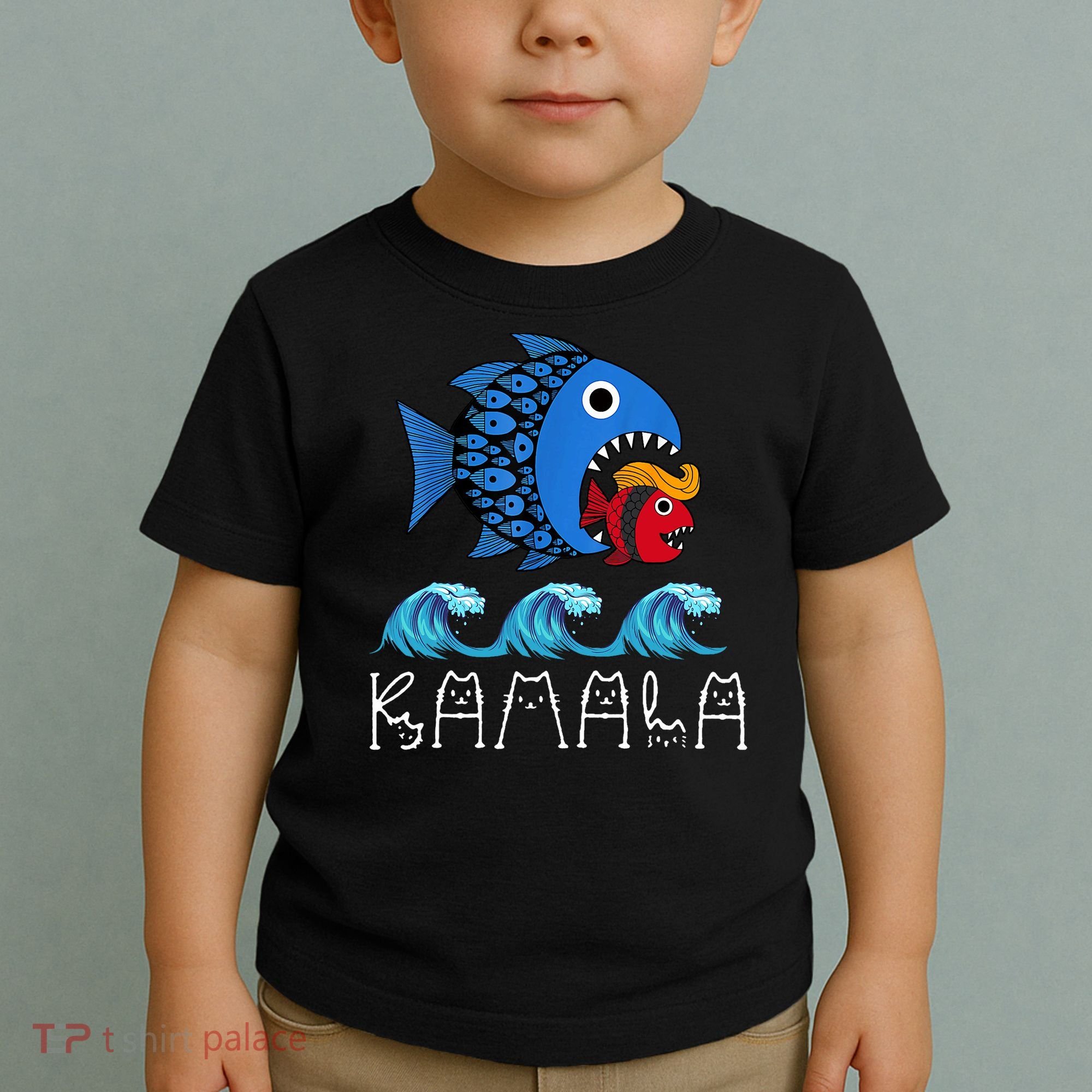 Kamala Over Trump Blue Wave Big Fish Eats Small Fish Toddler T-Shirt