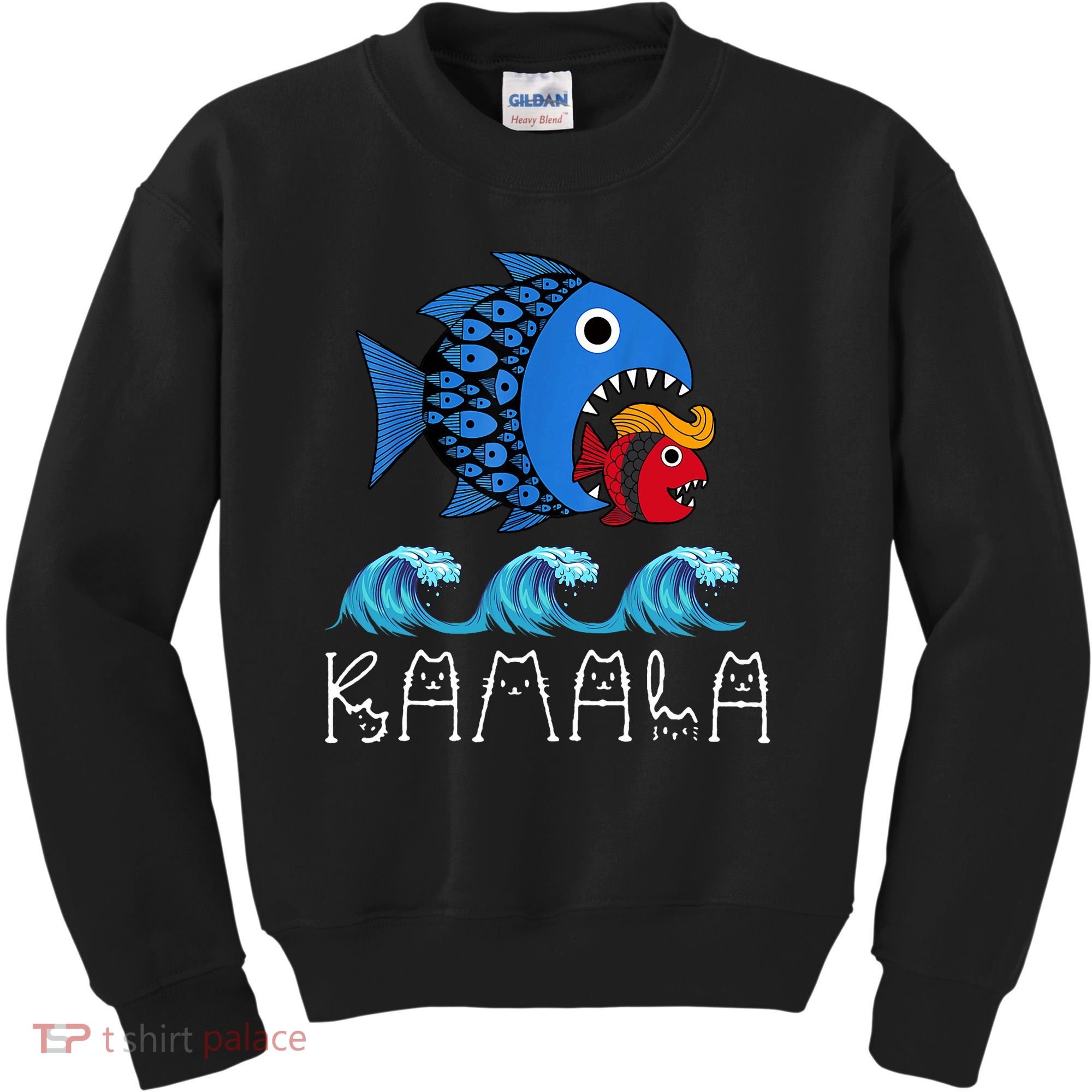 Kamala Over Trump Blue Wave Big Fish Eats Small Fish Kids Sweatshirt