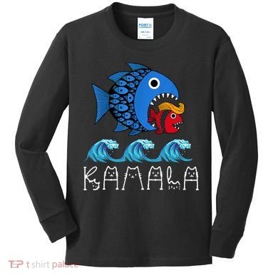 Kamala Over Trump Blue Wave Big Fish Eats Small Fish Kids Long Sleeve Shirt