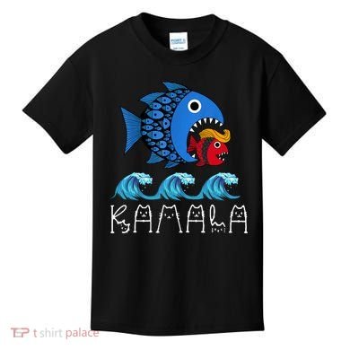Kamala Over Trump Blue Wave Big Fish Eats Small Fish Kids T-Shirt