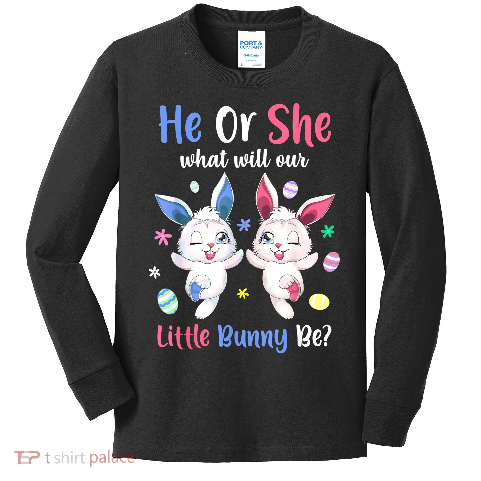 Keeper Of The Gender Bunny Happy Easter Day Gender Reveal Kids Long Sleeve Shirt