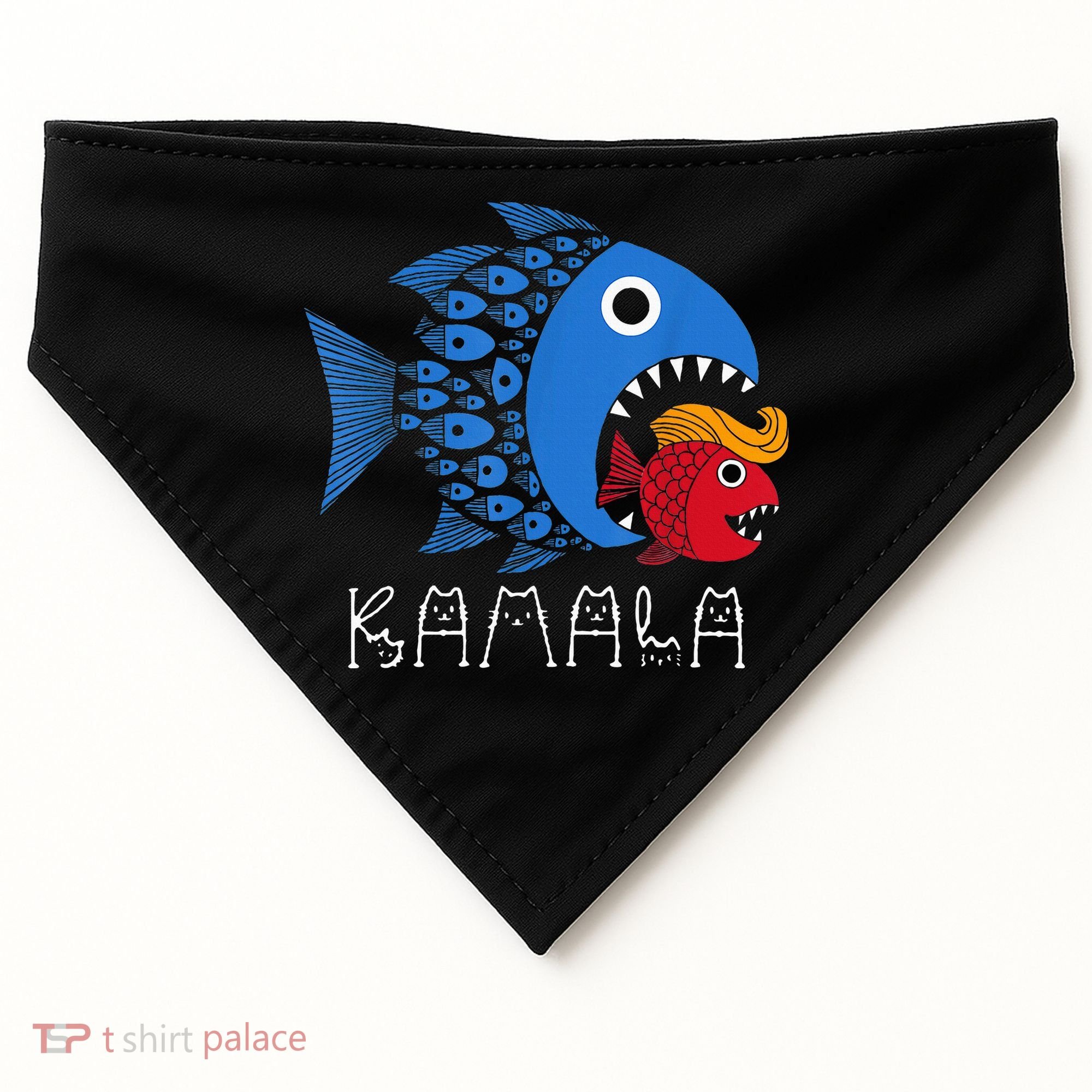 Kamala Over Trump Blue Wave Big Fish Eats Small Fish USA-Made Doggie Bandana