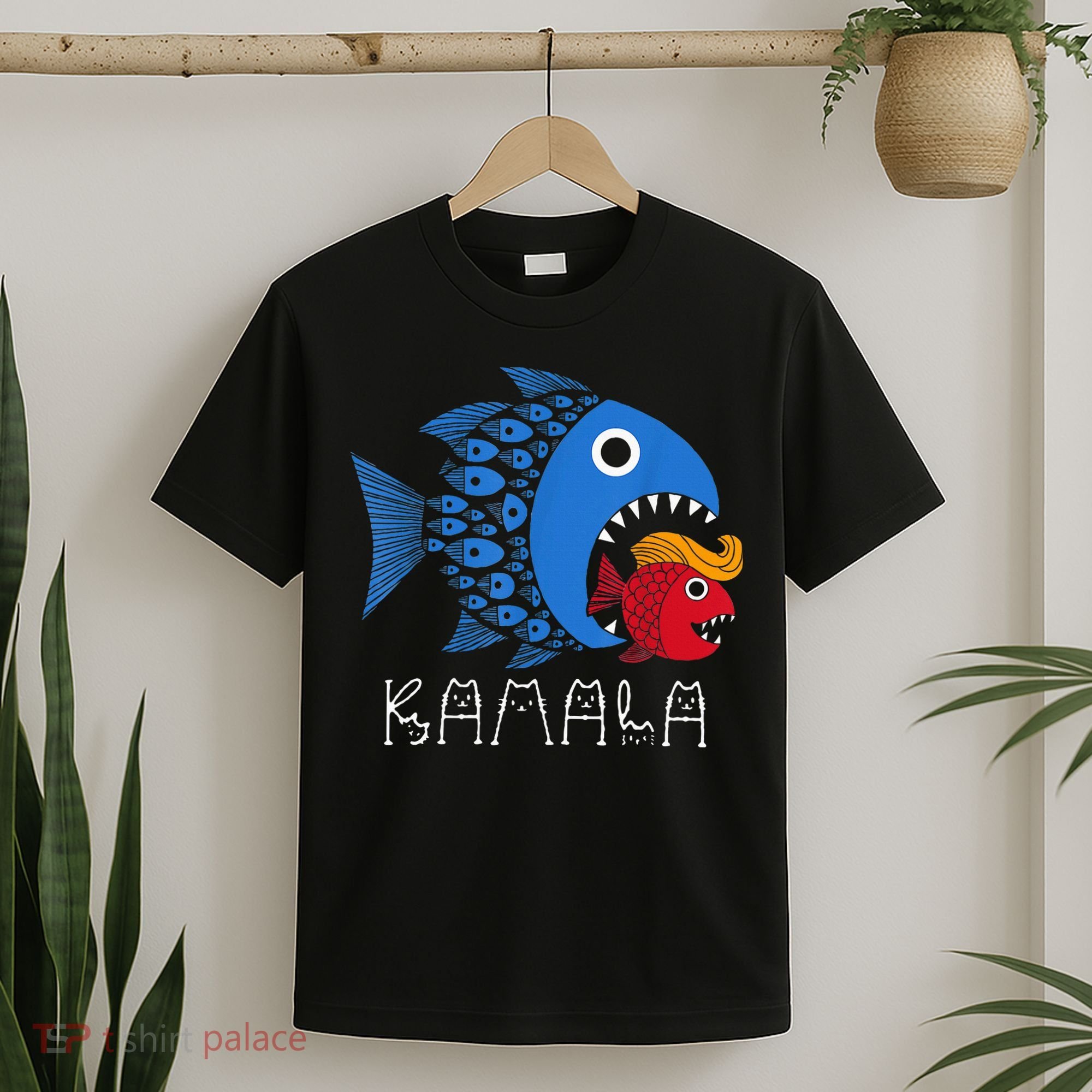 Kamala Over Trump Blue Wave Big Fish Eats Small Fish T-Shirt