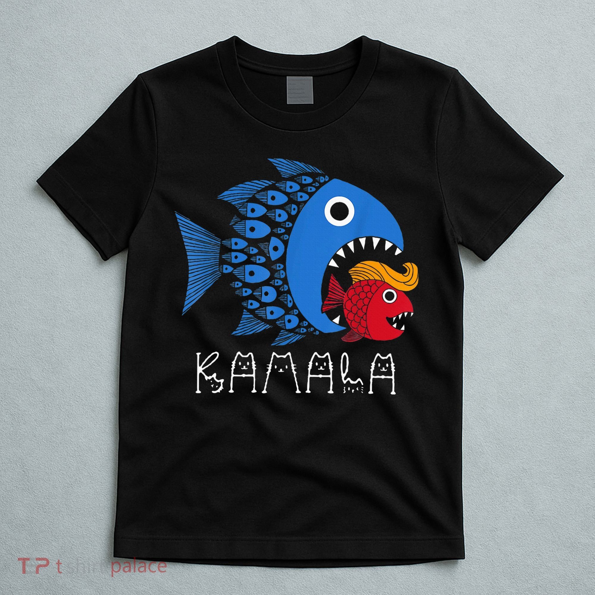 Kamala Over Trump Blue Wave Big Fish Eats Small Fish T-Shirt