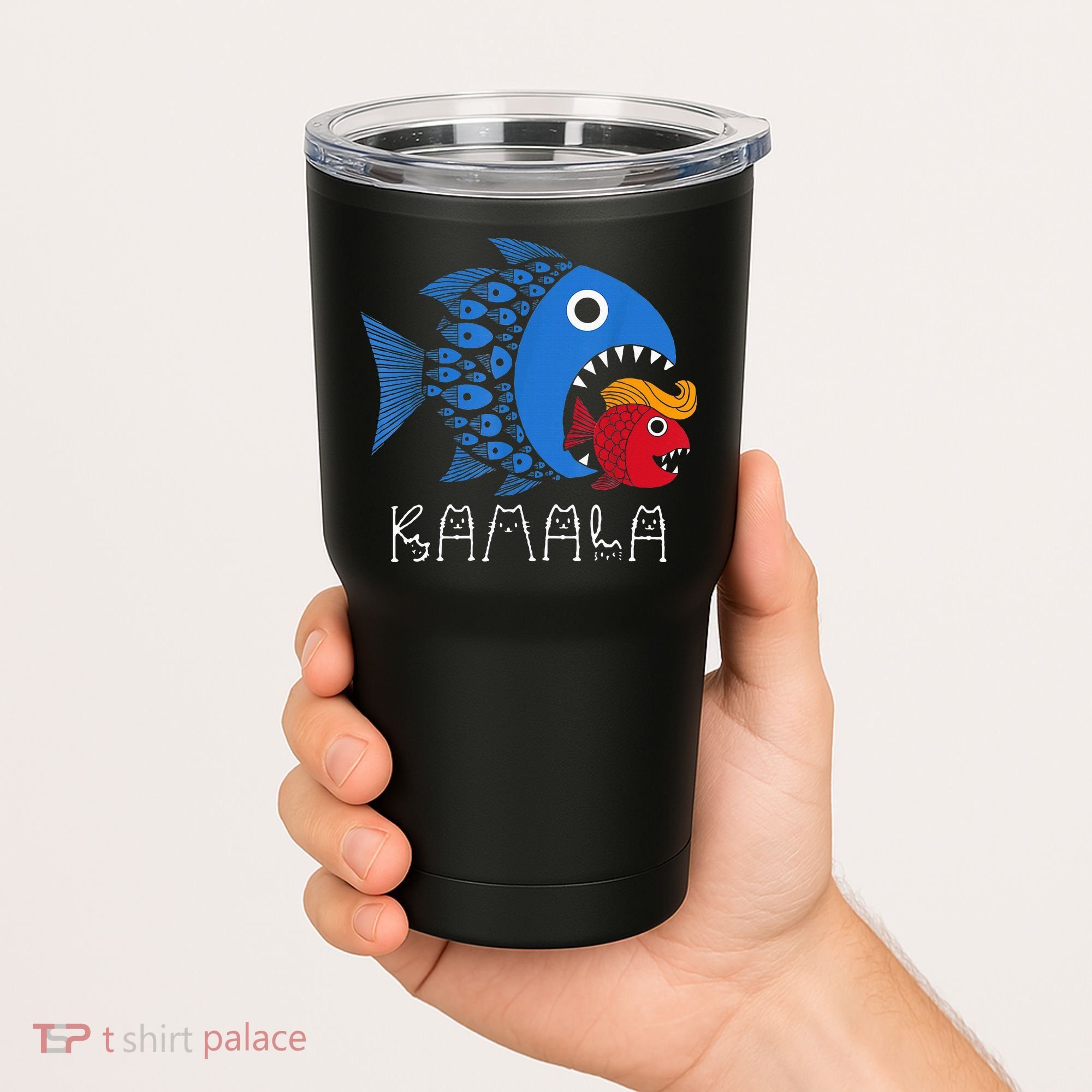 Kamala Over Trump Blue Wave Big Fish Eats Small Fish Tumbler