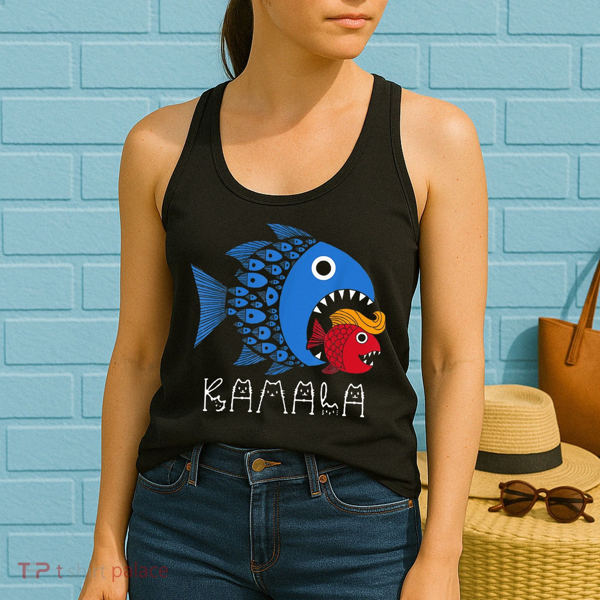 Kamala Over Trump Blue Wave Big Fish Eats Small Fish Women's Tank Top