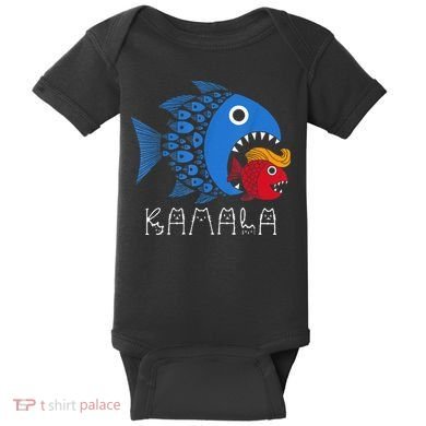 Kamala Over Trump Blue Wave Big Fish Eats Small Fish Baby Bodysuit