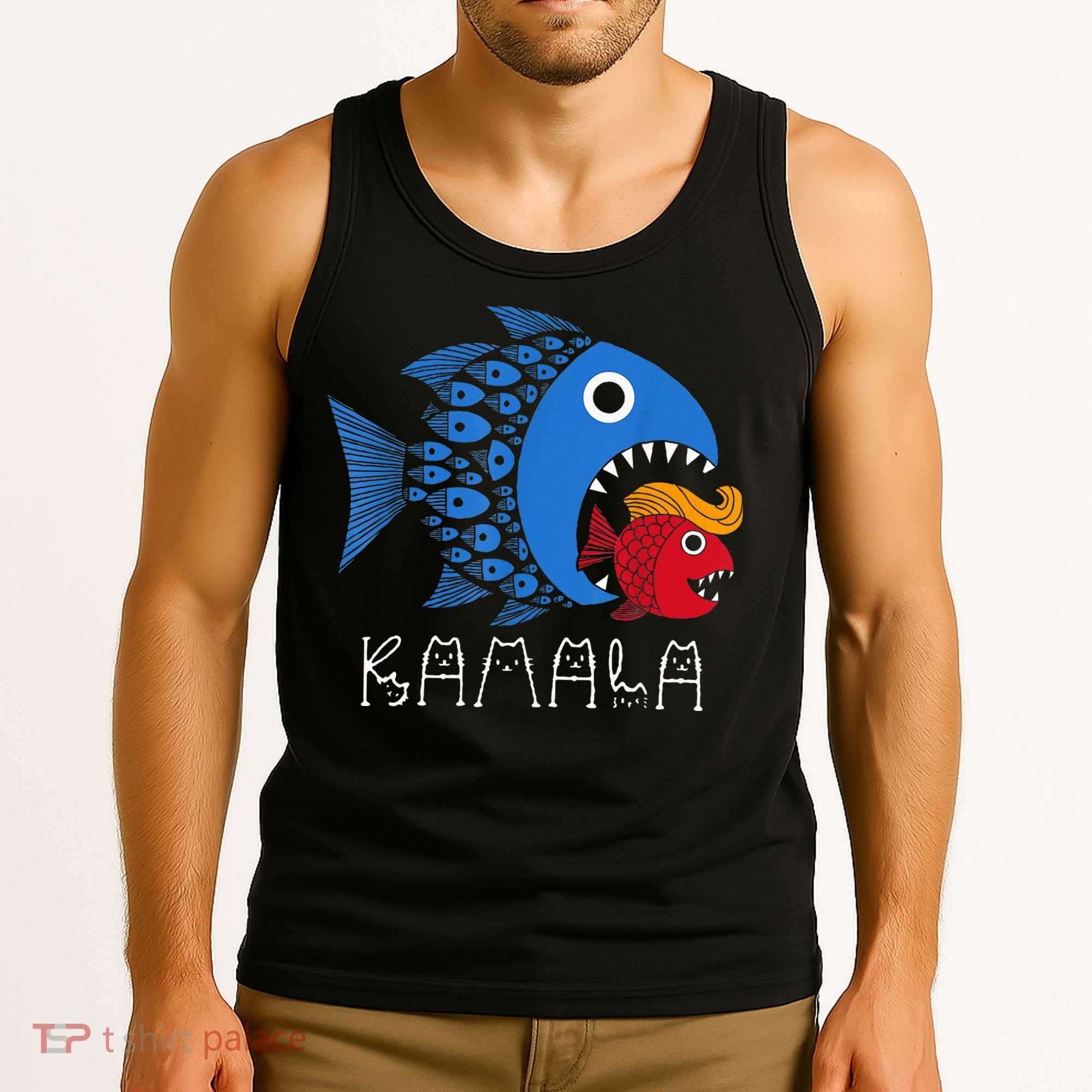 Kamala Over Trump Blue Wave Big Fish Eats Small Fish Tank Top