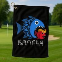 Kamala Over Trump Blue Wave Big Fish Eats Small Fish Golf Towel thumb 1