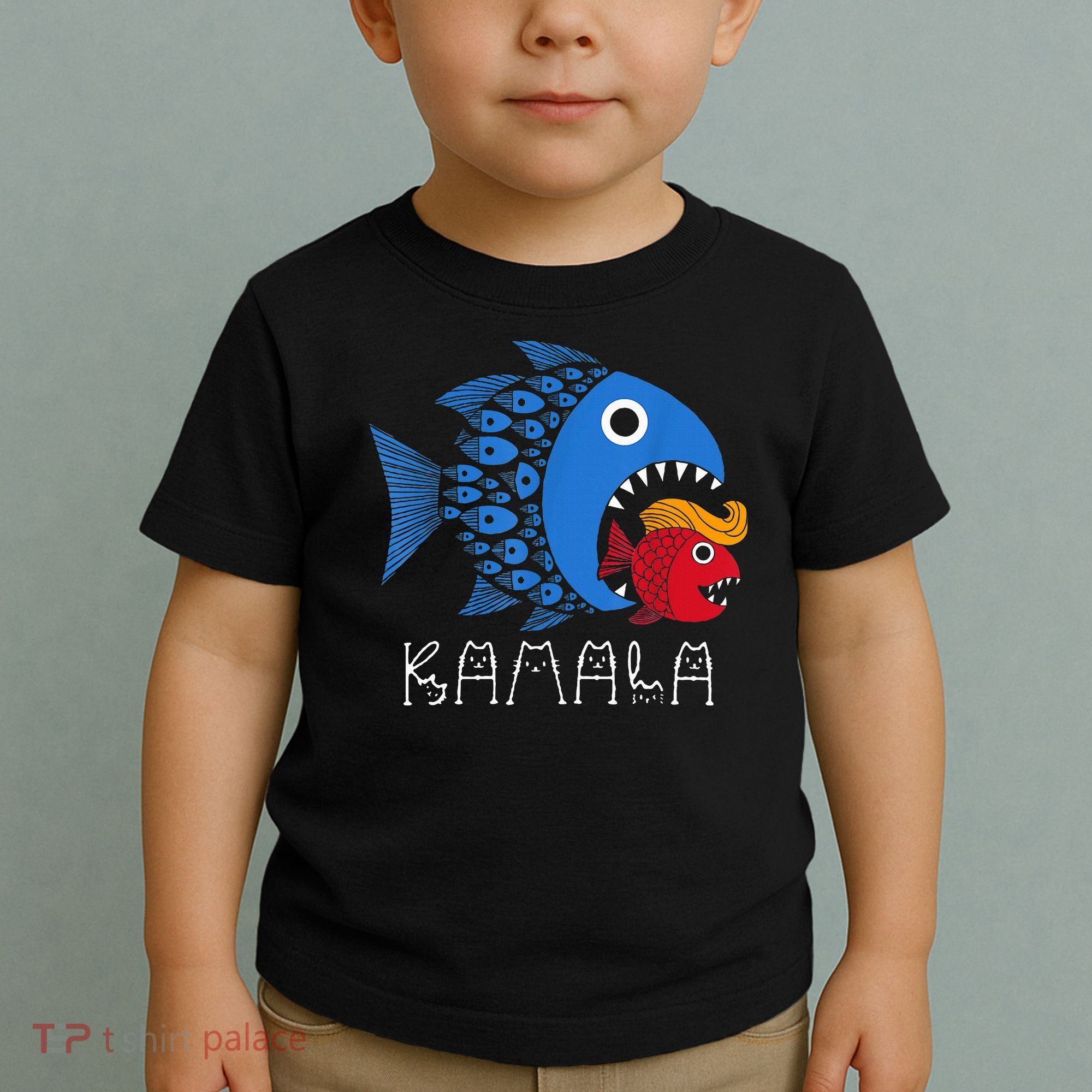 Kamala Over Trump Blue Wave Big Fish Eats Small Fish Toddler T-Shirt