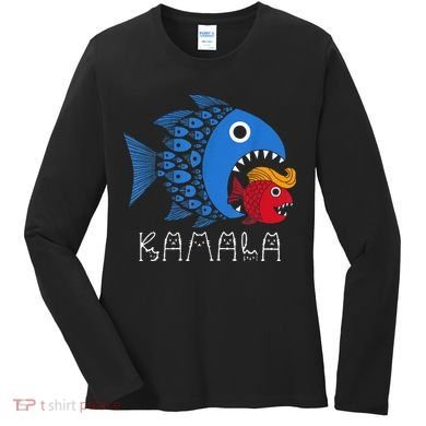 Kamala Over Trump Blue Wave Big Fish Eats Small Fish Women's Long Sleeve Shirt