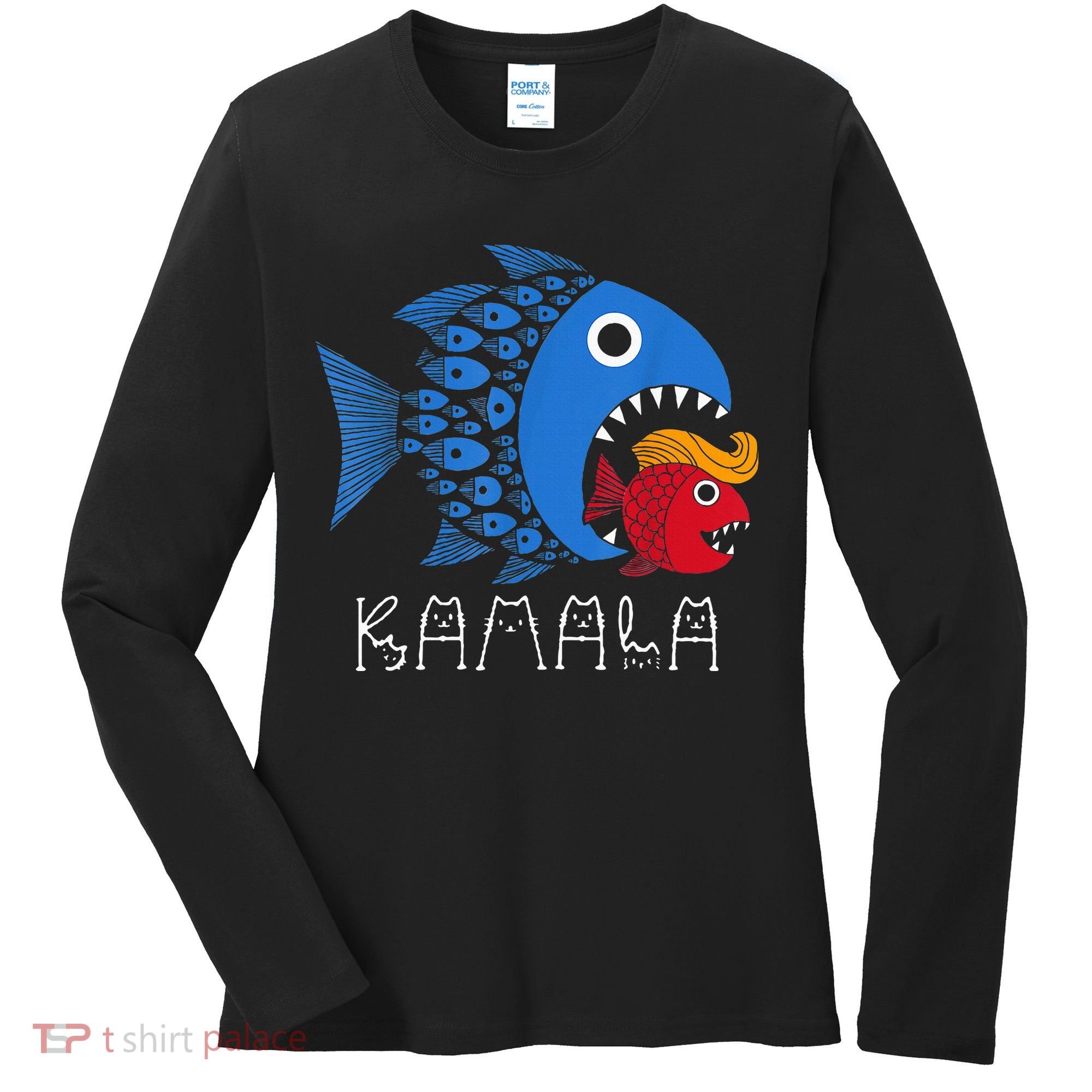 Kamala Over Trump Blue Wave Big Fish Eats Small Fish Women's Long Sleeve Shirt