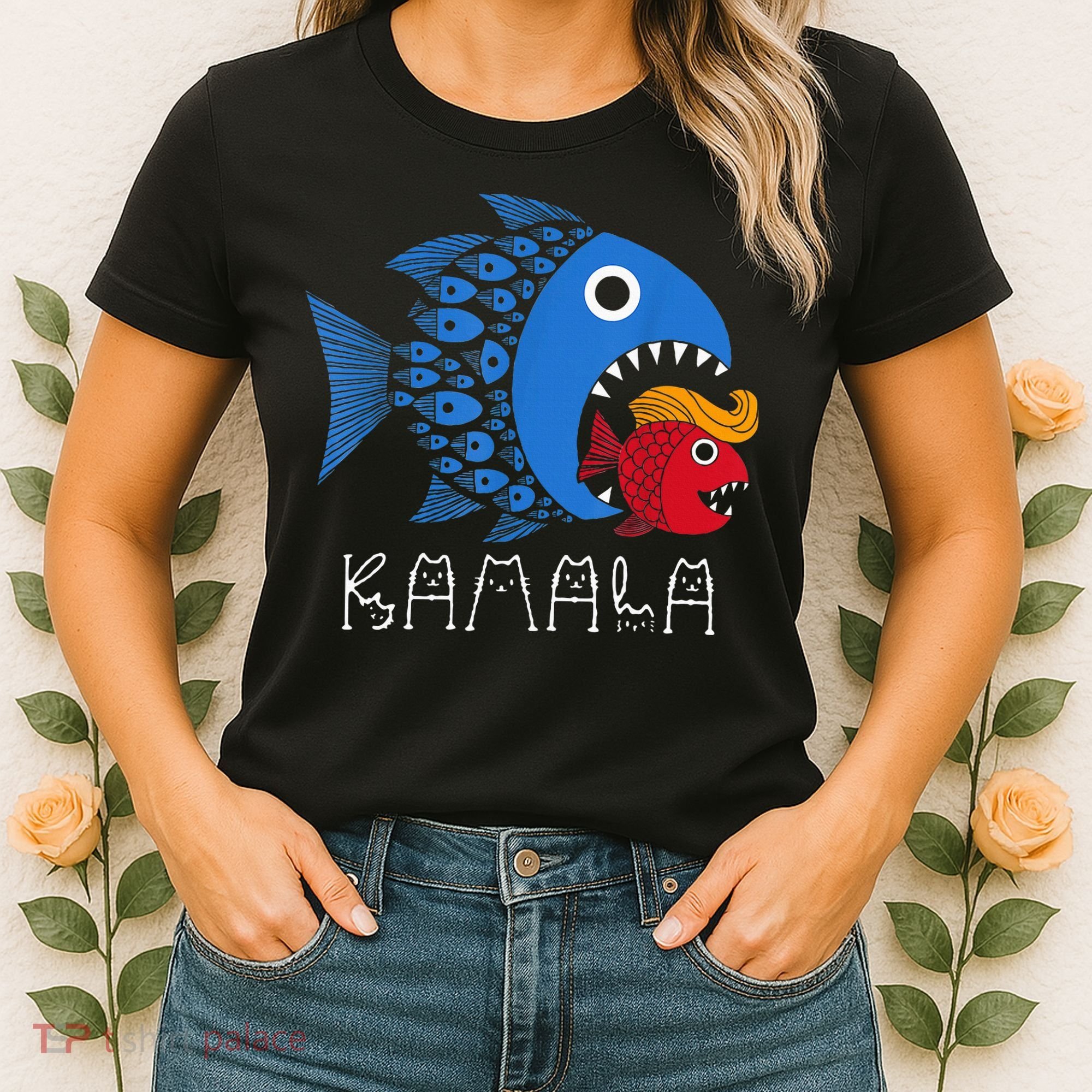 Kamala Over Trump Blue Wave Big Fish Eats Small Fish Women's T-Shirt