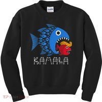 Kamala Over Trump Blue Wave Big Fish Eats Small Fish Kids Sweatshirt thumb 0
