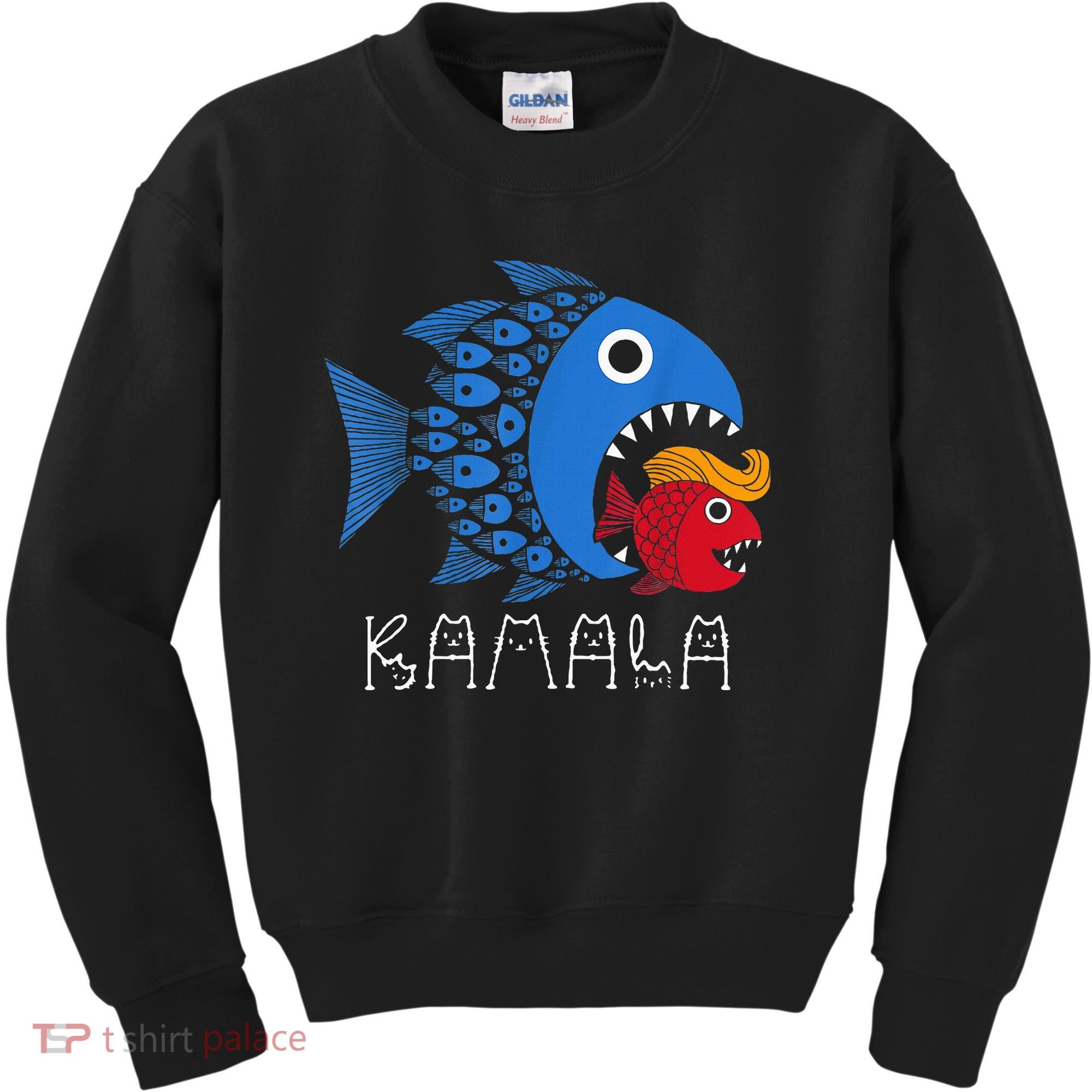 Kamala Over Trump Blue Wave Big Fish Eats Small Fish Kids Sweatshirt