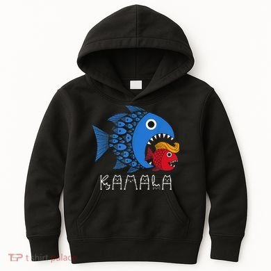 Kamala Over Trump Blue Wave Big Fish Eats Small Fish Kids Hoodie