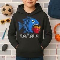 Kamala Over Trump Blue Wave Big Fish Eats Small Fish Kids Hoodie thumb 2
