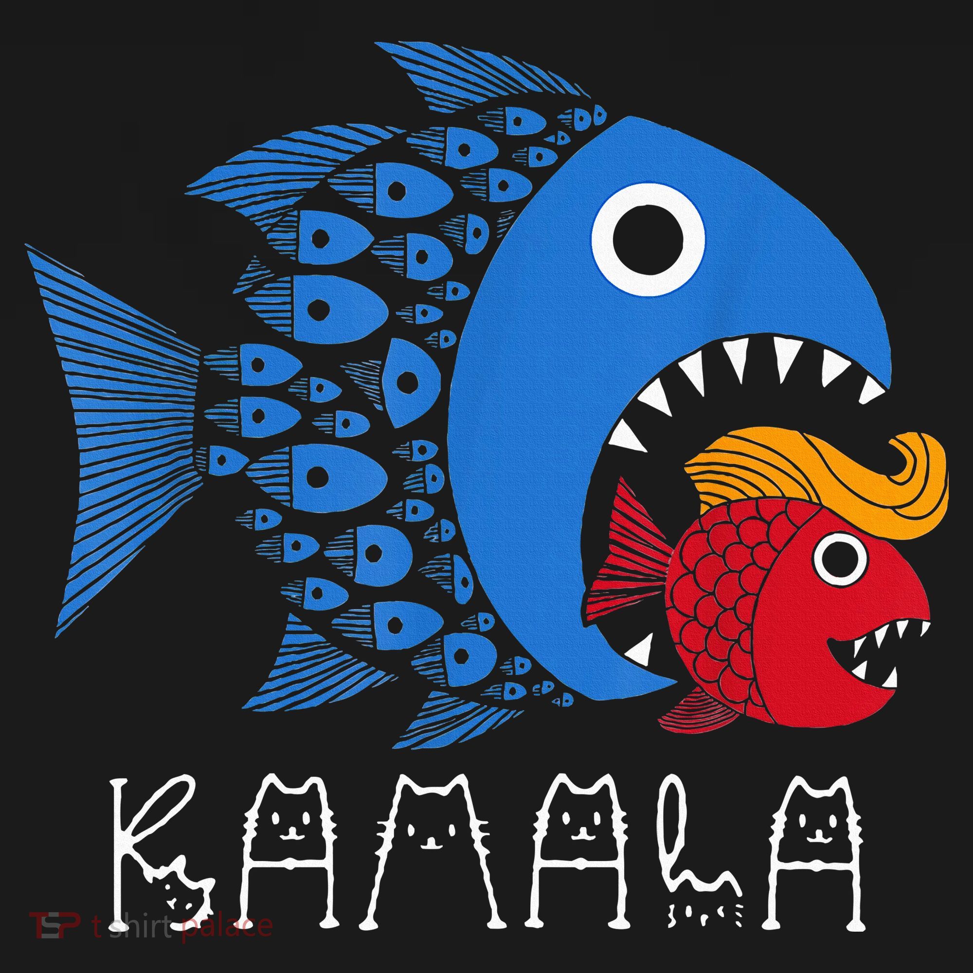 Kamala Over Trump Blue Wave Big Fish Eats Small Fish Kids Hoodie