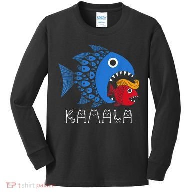 Kamala Over Trump Blue Wave Big Fish Eats Small Fish Kids Long Sleeve Shirt