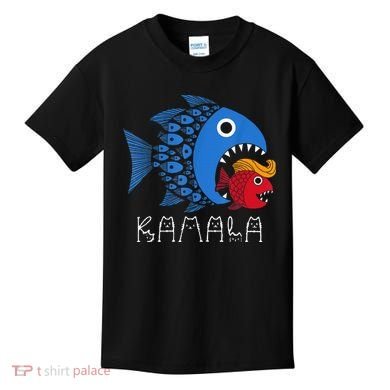 Kamala Over Trump Blue Wave Big Fish Eats Small Fish Kids T-Shirt