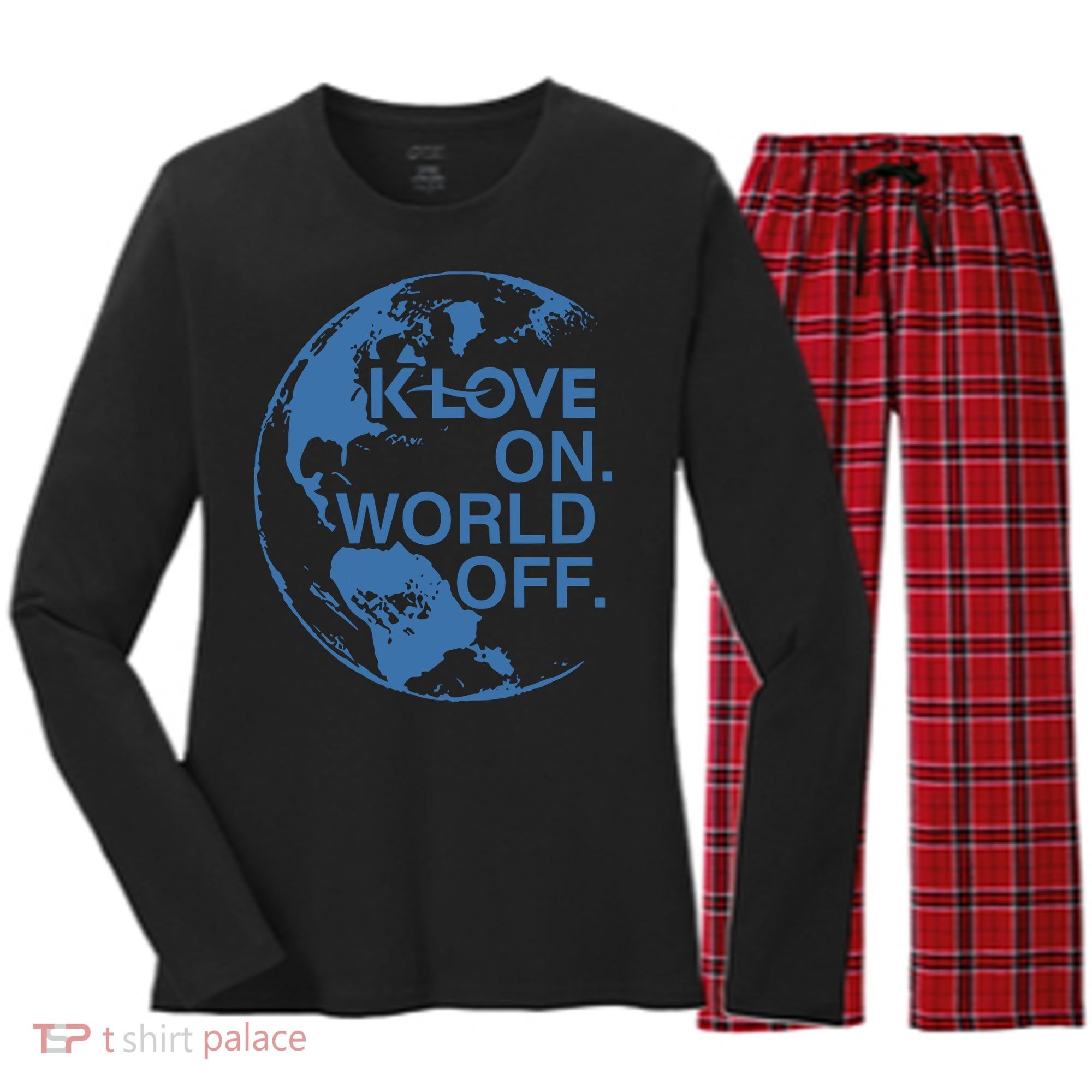 Klove On World Off Women's Long Sleeve Flannel Pajama Set 