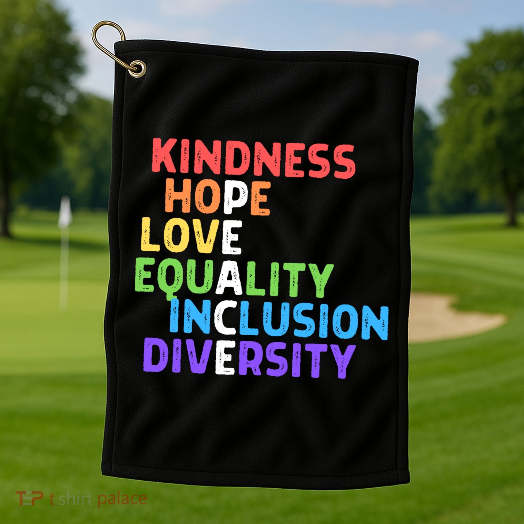 Kindness Peace Equality Inclusion Diversity Human Rights Funny Gift Golf Towel