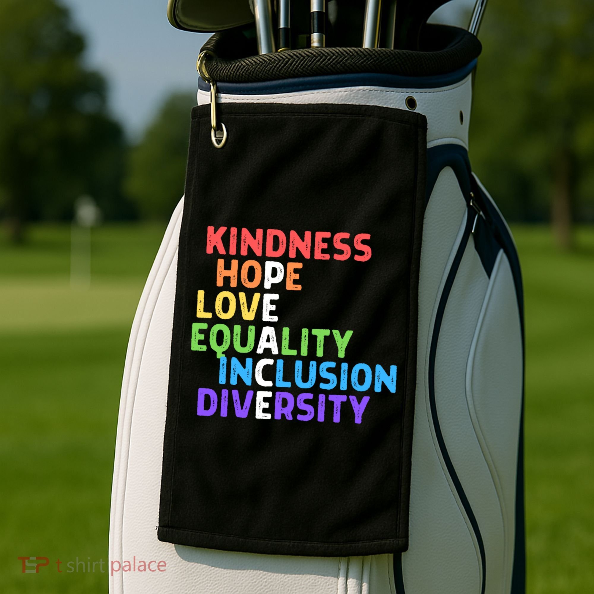 Kindness Peace Equality Inclusion Diversity Human Rights Funny Gift Golf Towel