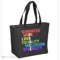 Kindness Peace Equality Inclusion Diversity Human Rights Funny Gift Tote Bag thumb 2