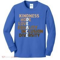 Kindness Peace Equality Inclusion Diversity Melanin Blm Gift Kids Long Sleeve Shirt thumb 0