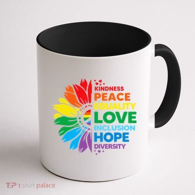 Kindness Peace Equality Love Inclusion Hope Diversity Flower Coffee Mug back