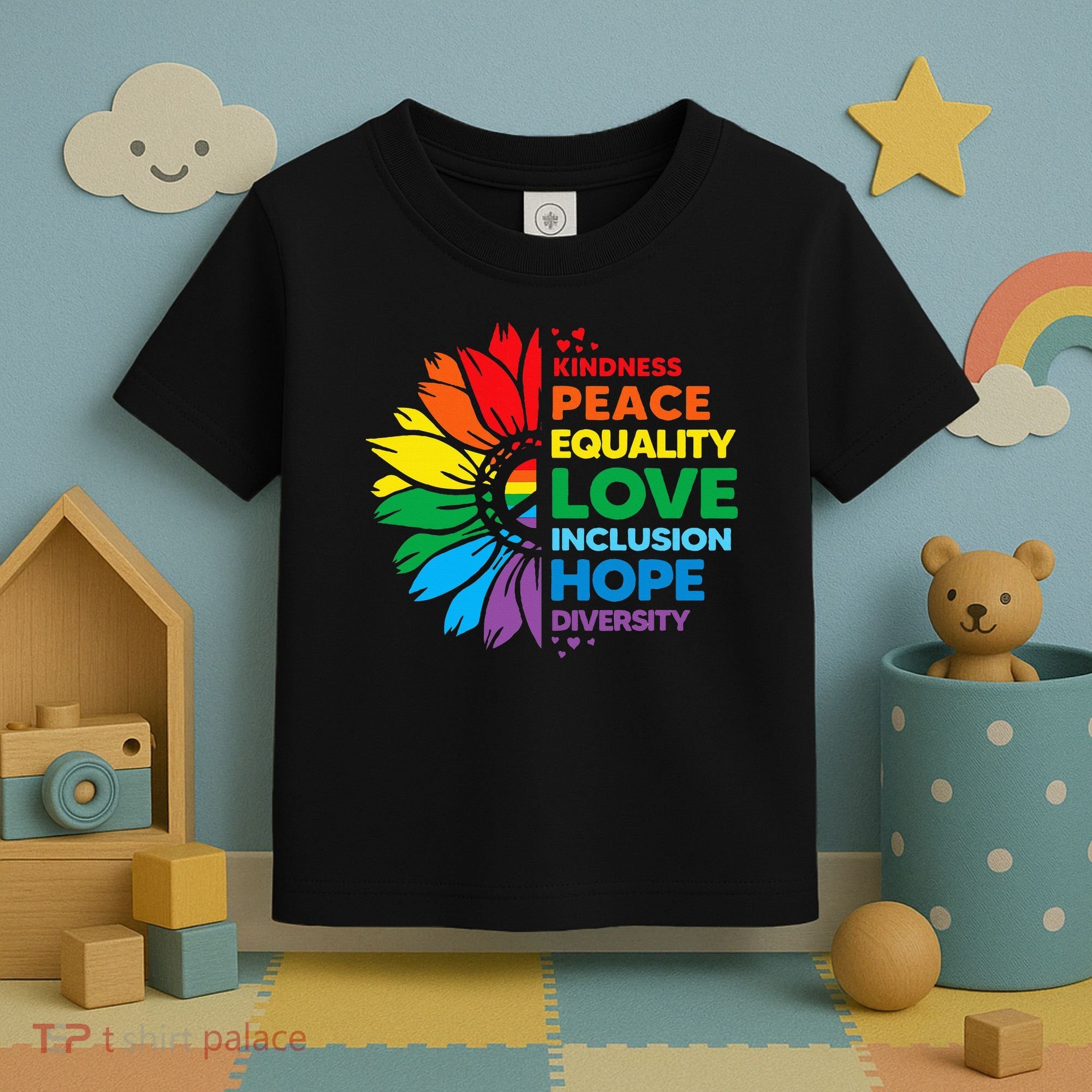 Kindness Peace Equality Love Inclusion Hope Diversity Flower Toddler T-Shirt