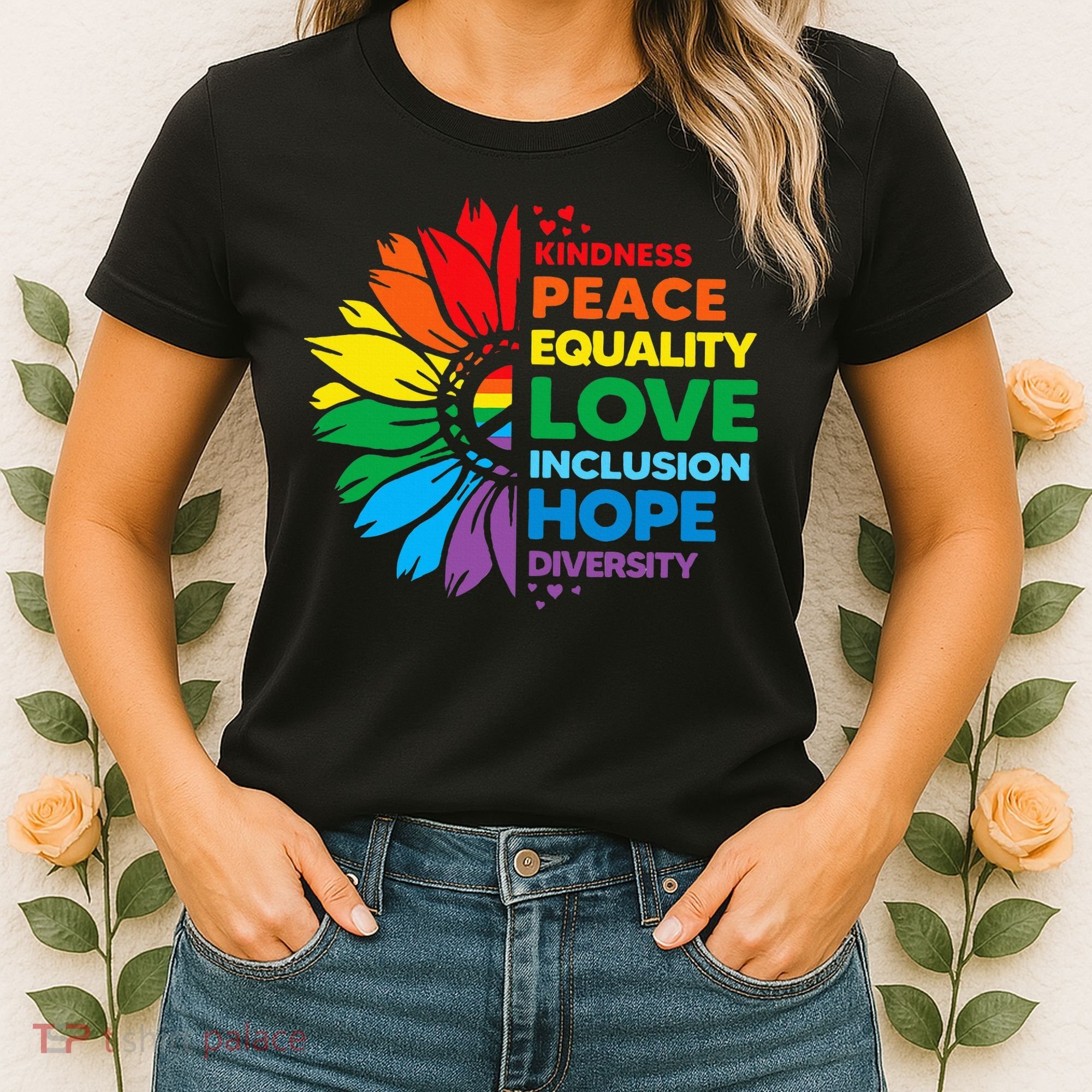 Kindness Peace Equality Love Inclusion Hope Diversity Flower Women's T-Shirt