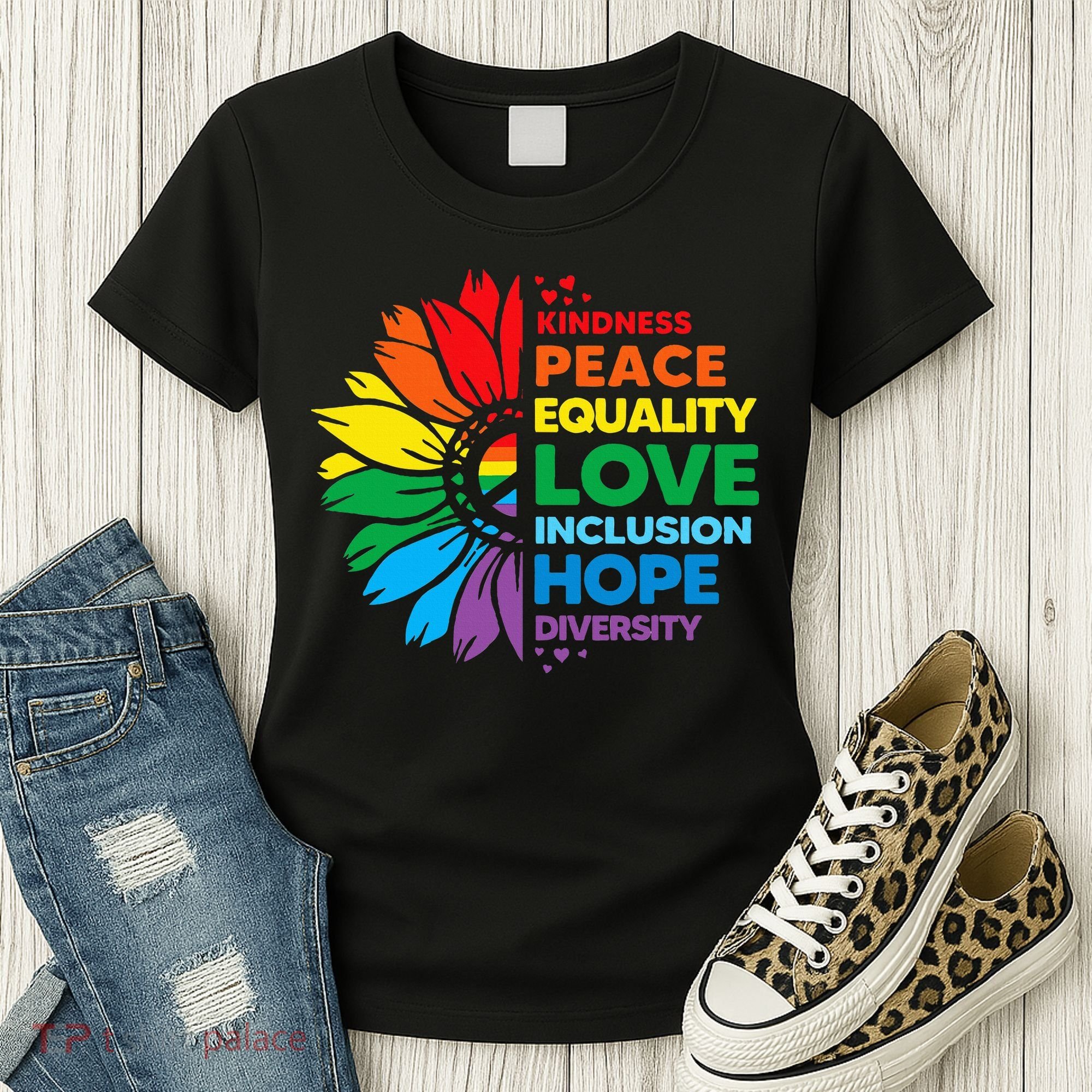 Kindness Peace Equality Love Inclusion Hope Diversity Flower Women's T-Shirt