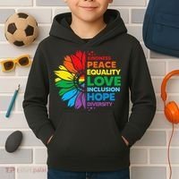 Kindness Peace Equality Love Inclusion Hope Diversity Flower Kids Hoodie thumb 2