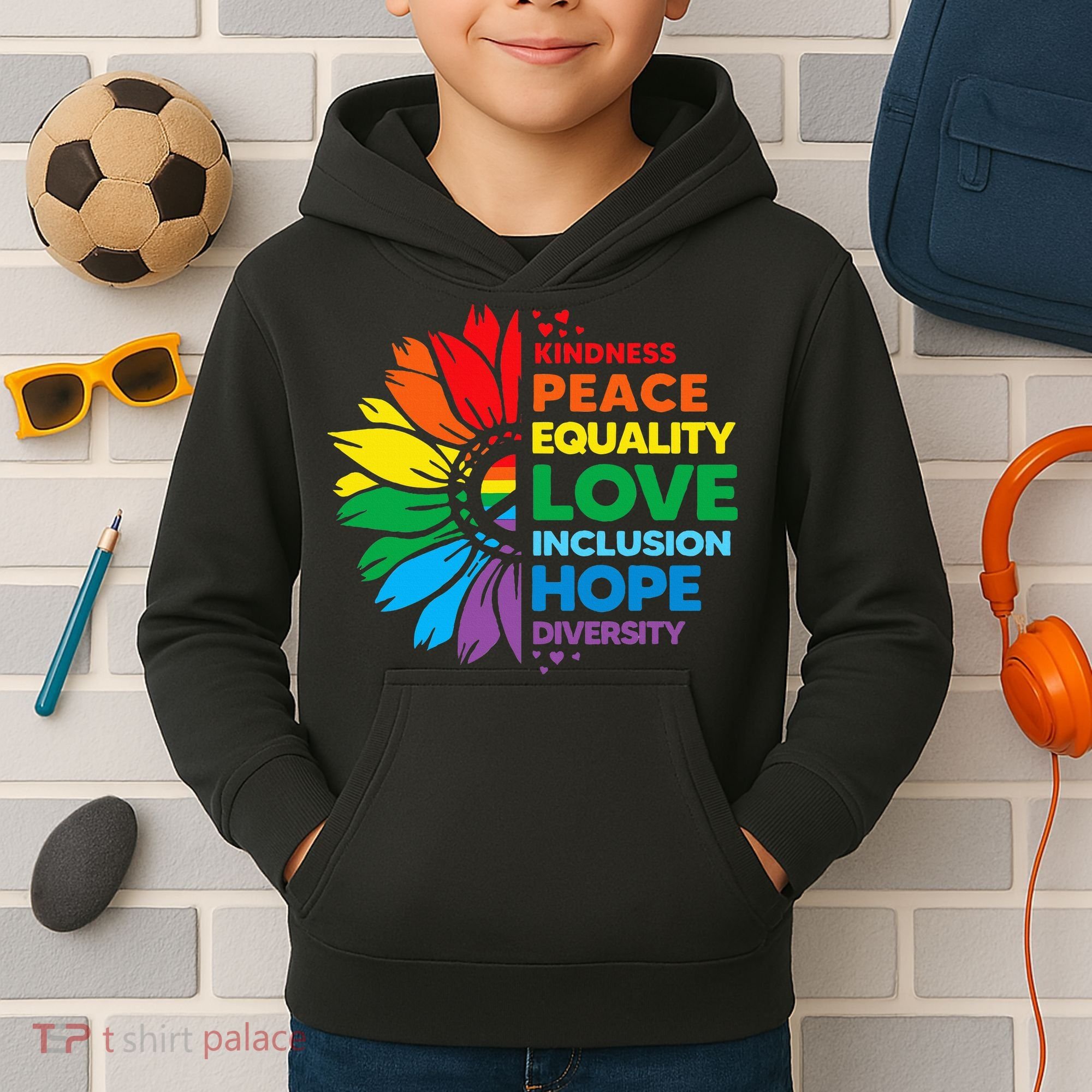 Kindness Peace Equality Love Inclusion Hope Diversity Flower Kids Hoodie