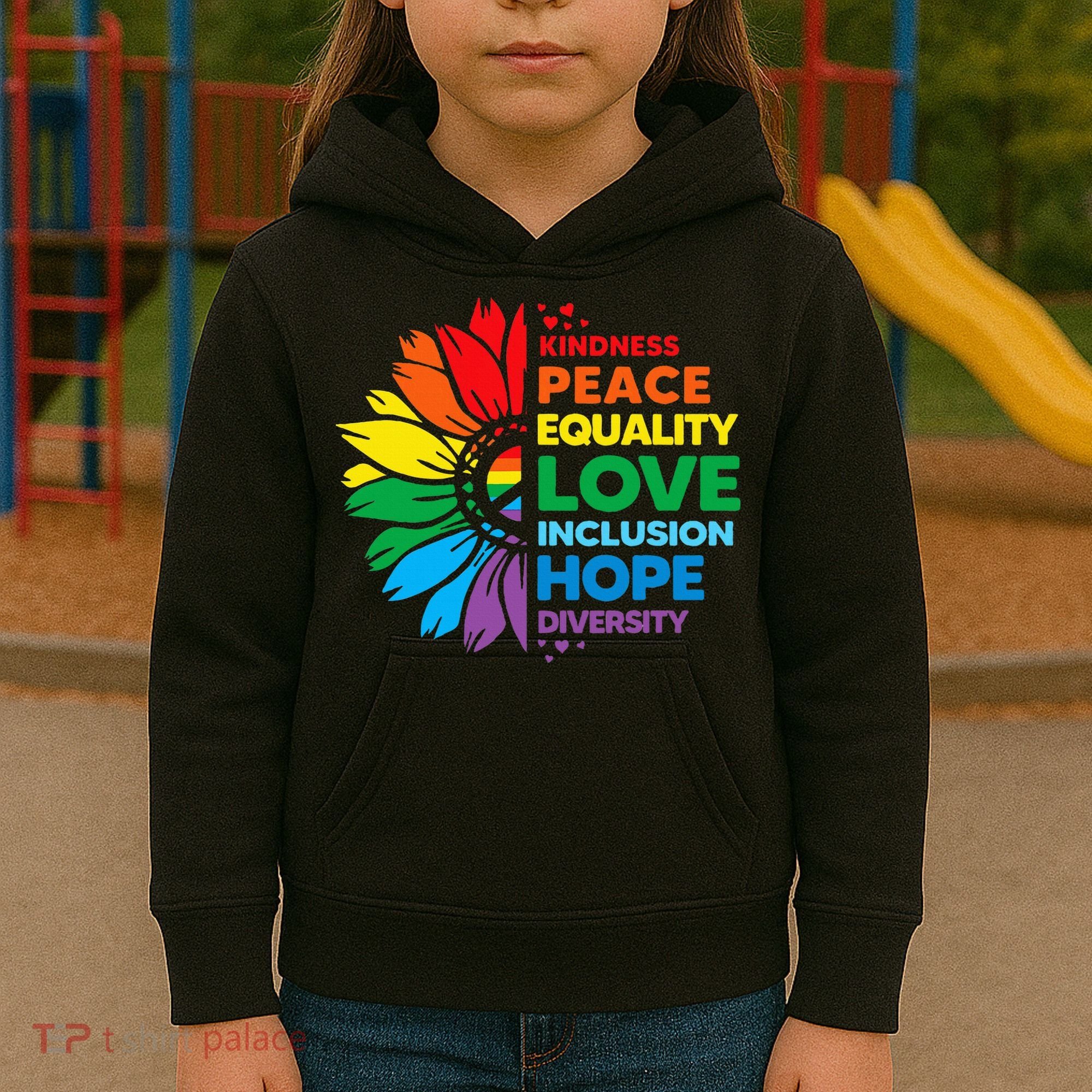Kindness Peace Equality Love Inclusion Hope Diversity Flower Kids Hoodie