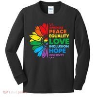Kindness Peace Equality Love Inclusion Hope Diversity Flower Kids Long Sleeve Shirt thumb 0
