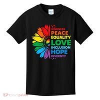Kindness Peace Equality Love Inclusion Hope Diversity Flower Kids T-Shirt thumb 0