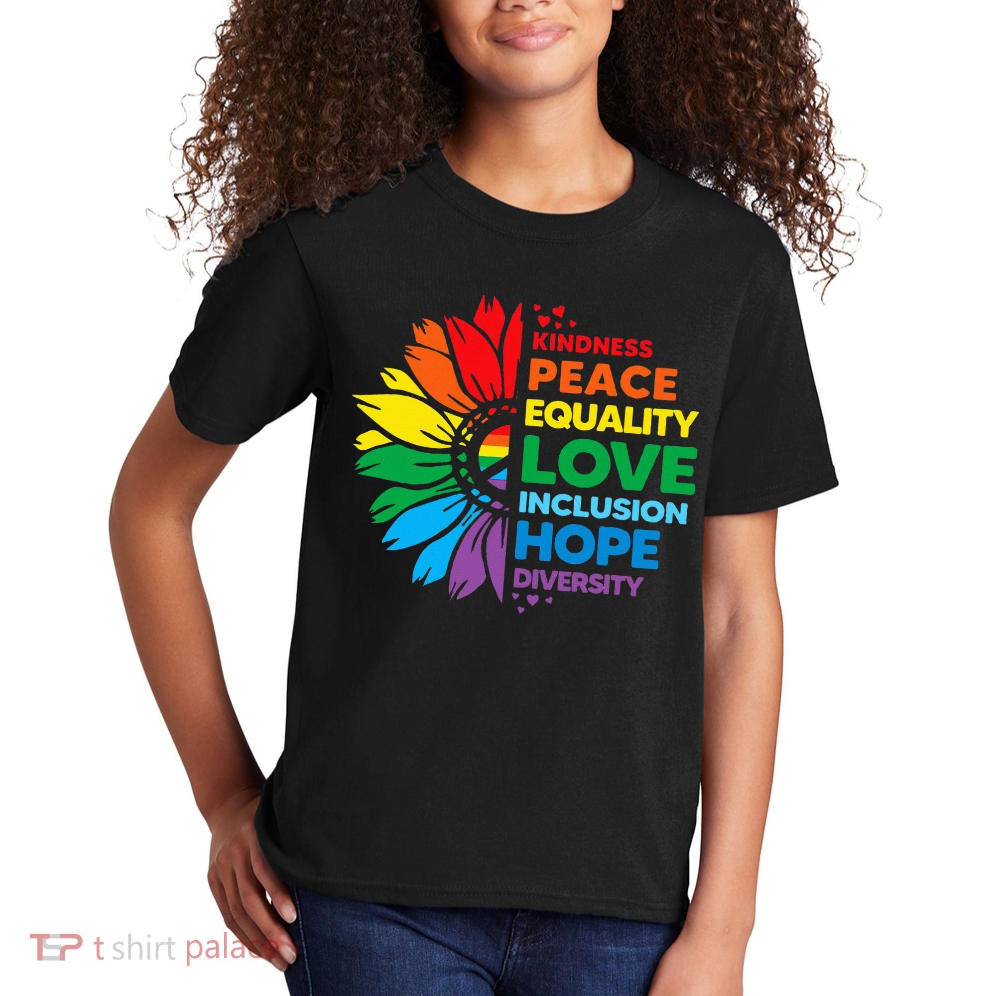 Kindness Peace Equality Love Inclusion Hope Diversity Flower Kids T-Shirt