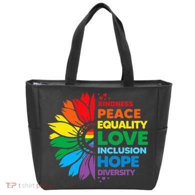 Kindness Peace Equality Love Inclusion Hope Diversity Flower Tote Bag