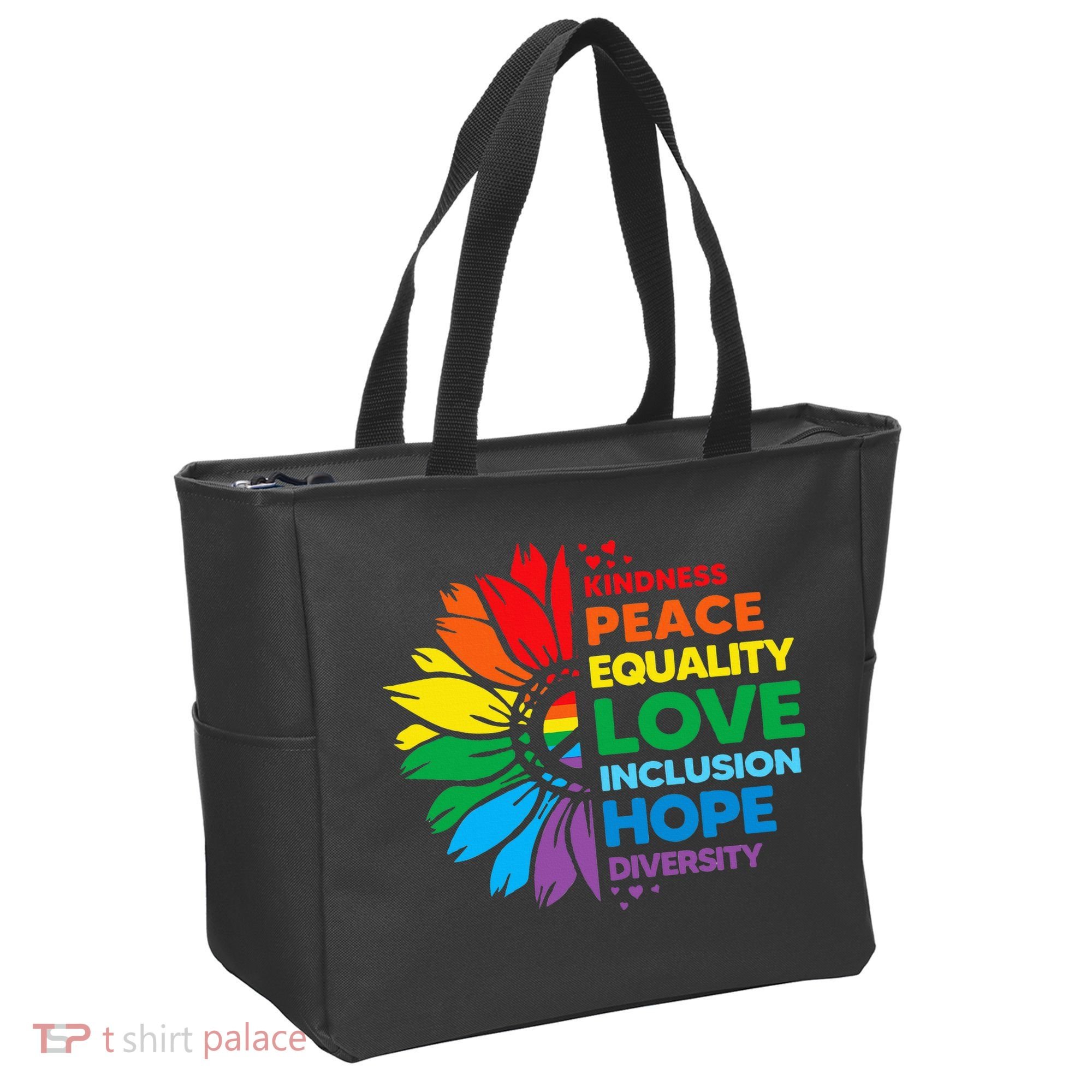 Kindness Peace Equality Love Inclusion Hope Diversity Flower Tote Bag