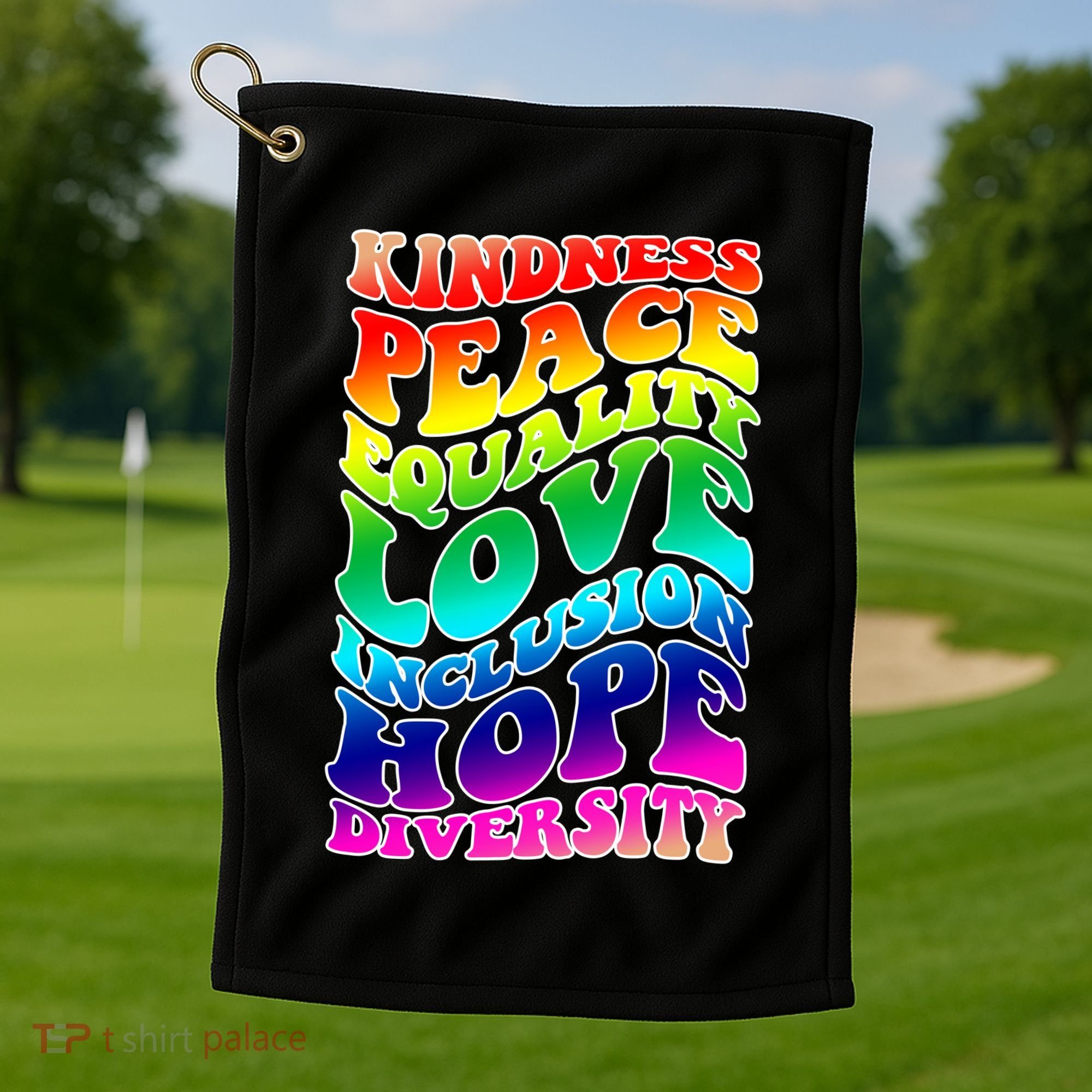 Kindness Peace Equality Love Inclusion Hope Diversity Golf Towel