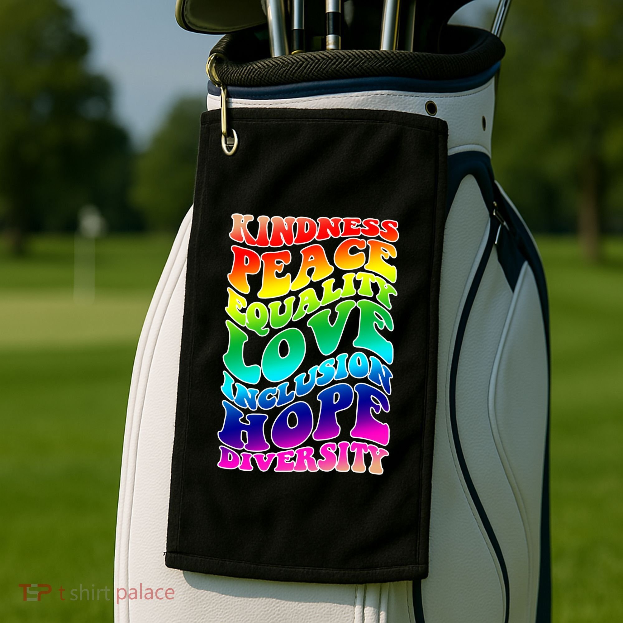 Kindness Peace Equality Love Inclusion Hope Diversity Golf Towel