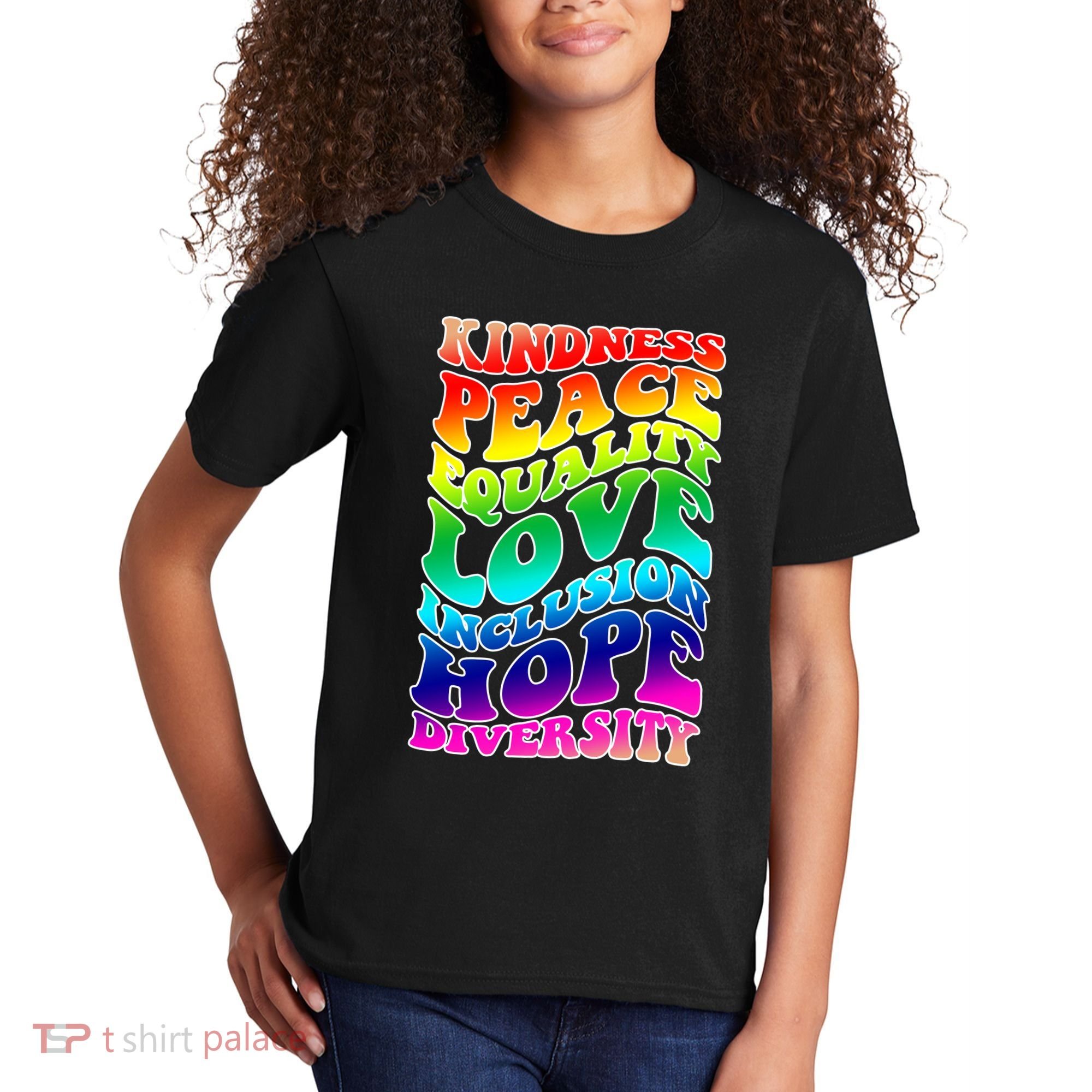 Kindness Peace Equality Love Inclusion Hope Diversity Kids T-Shirt