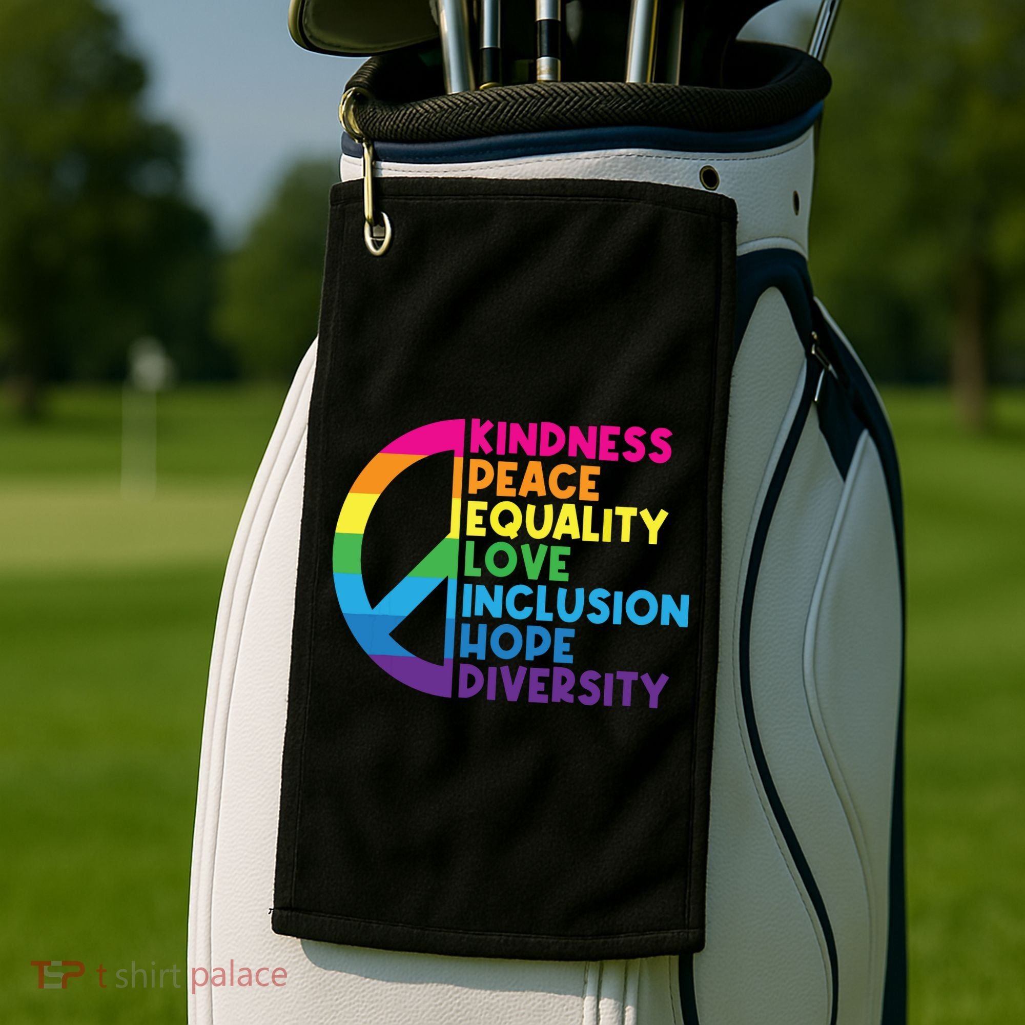 Kindness Peace Equality Love Inclusion Hope Diversity Golf Towel